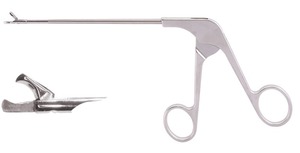 Ножницы эндоскопические изогнутые, крючковидные, левые, с кольцевидной рукояткой